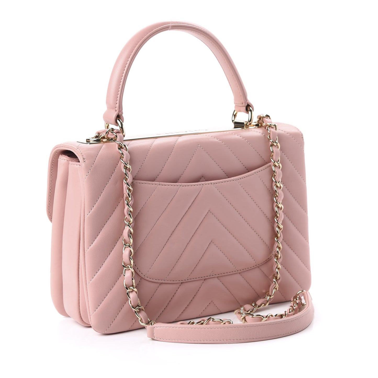 Lambskin Chevron Quilted Small Trendy CC Dual Handle Flap Bag Light Pink