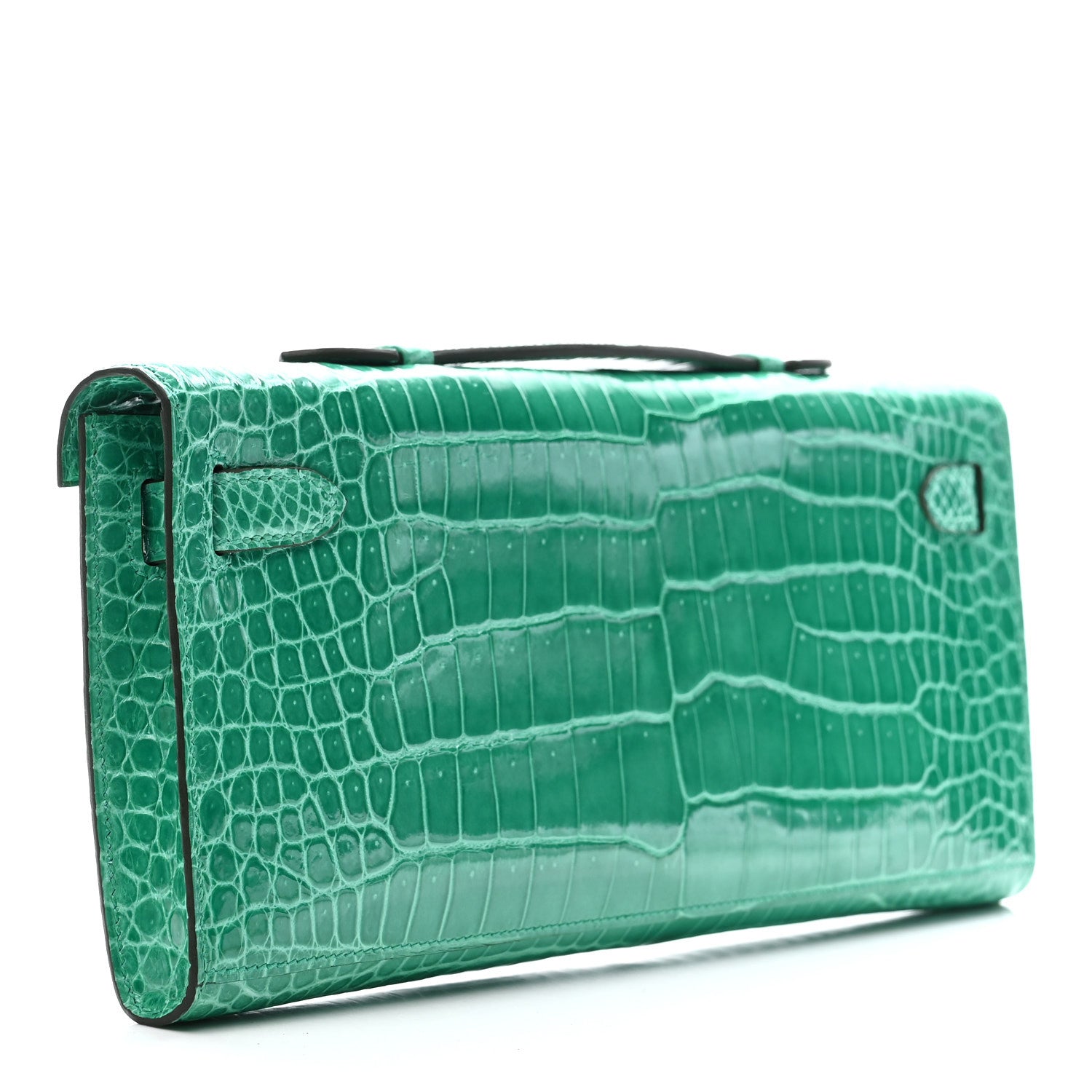 Hermes Shiny Porosus Crocodile Kelly Cut Pochette Vert Jade 3 of 8