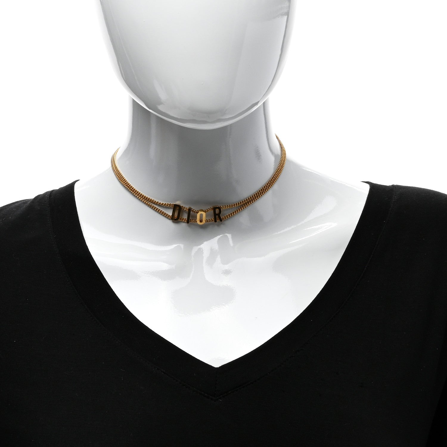 Christian Dior Metal Chain Logo Choker Chain Necklace Gold 2 of 4