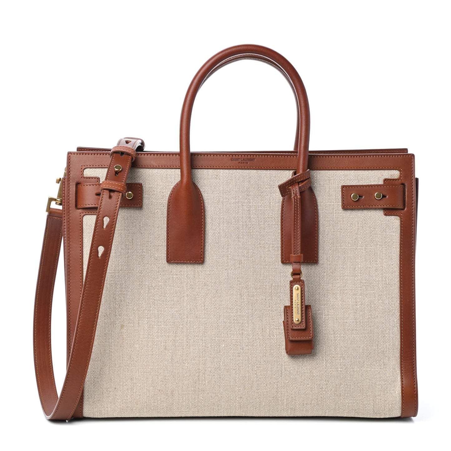 Linen Calfskin Medium Souple Sac De Jour Cognac