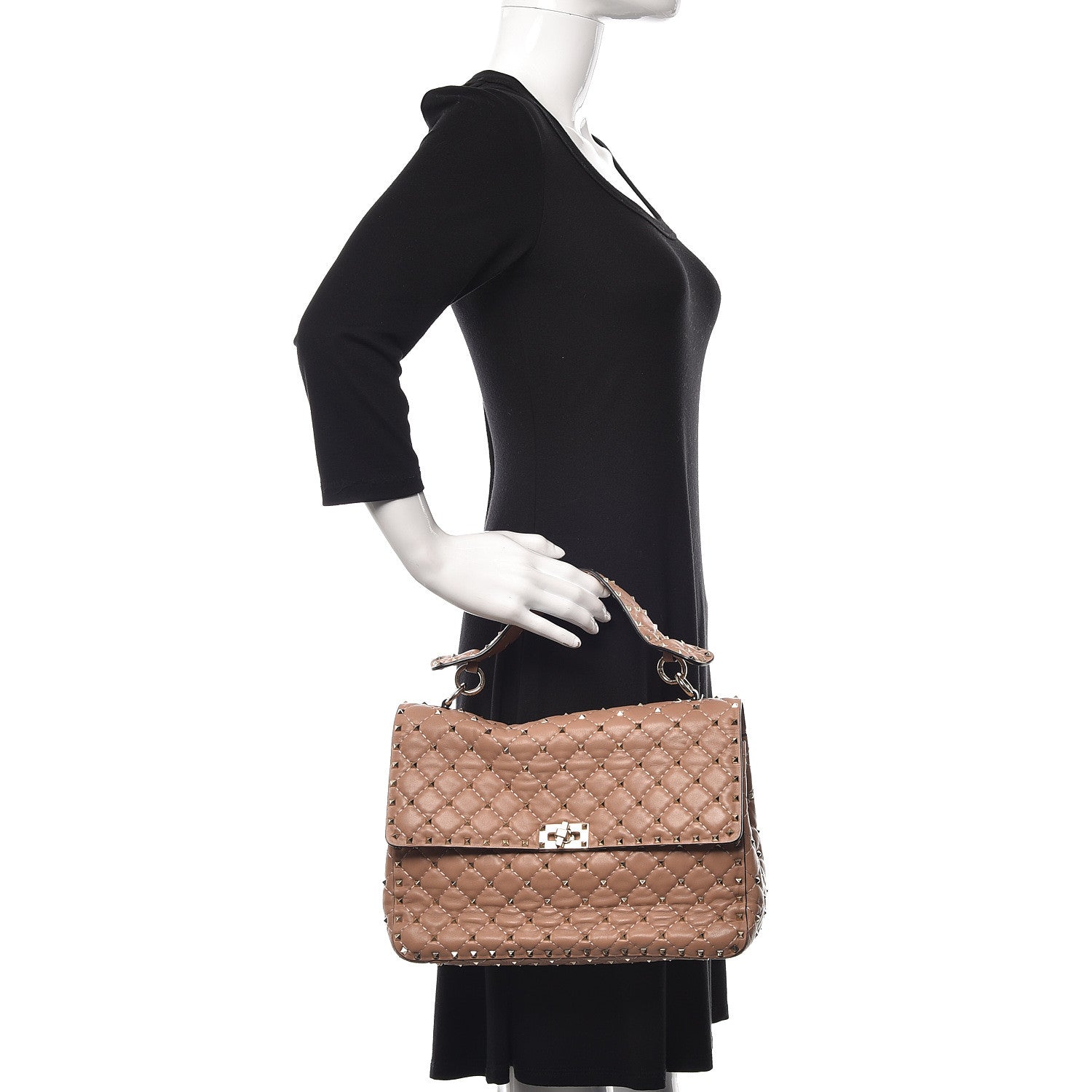 Valentino Garavani Nappa Large Rockstud Spike Shoulder Bag Soft Noisette 2 of 9