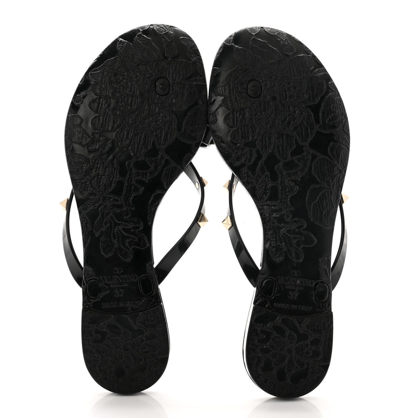 PVC Jelly Rockstud Bow Thong Sandals 37 Black