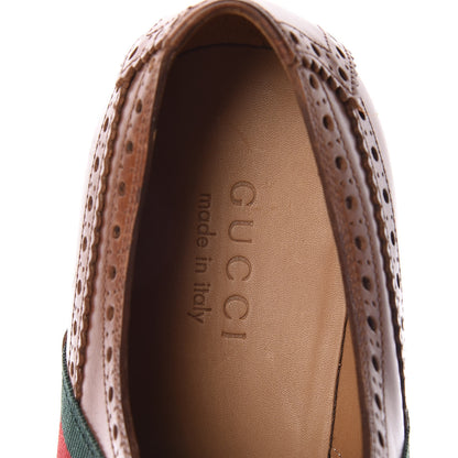 Gucci Calfskin Web Bee Embroidered Mens Lace Up Brogue Wingtip Derby Shoes 8 Cuir 5 of 7