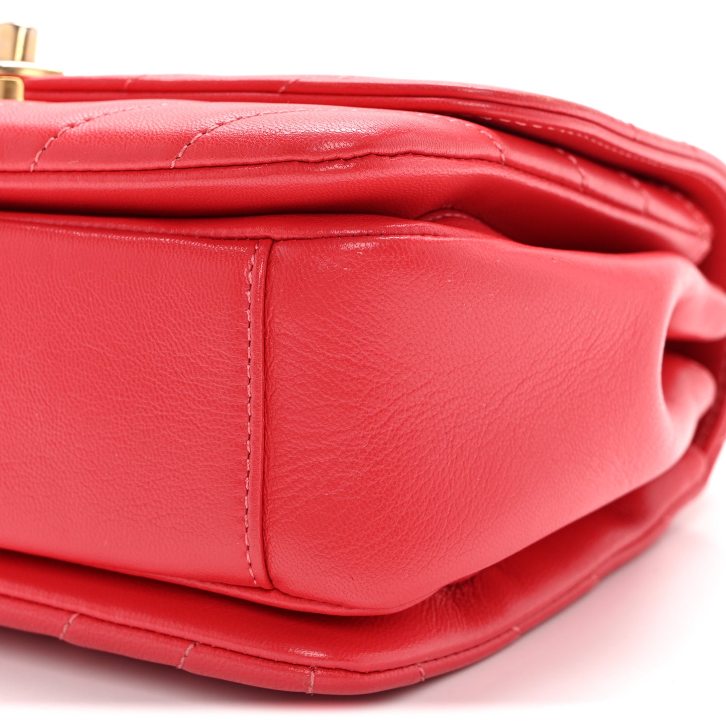 Lambskin Chevron Quilted Gold Top Handle Flap Bag Red