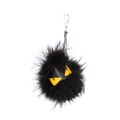 Fendi Vitello Elite Fox Fur Fusto Monster Bag Bug Charm Black Yellow 1 of 7