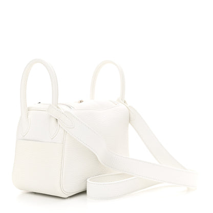 Hermes Taurillon Clemence Mini Lindy 20 New White 3 of 11