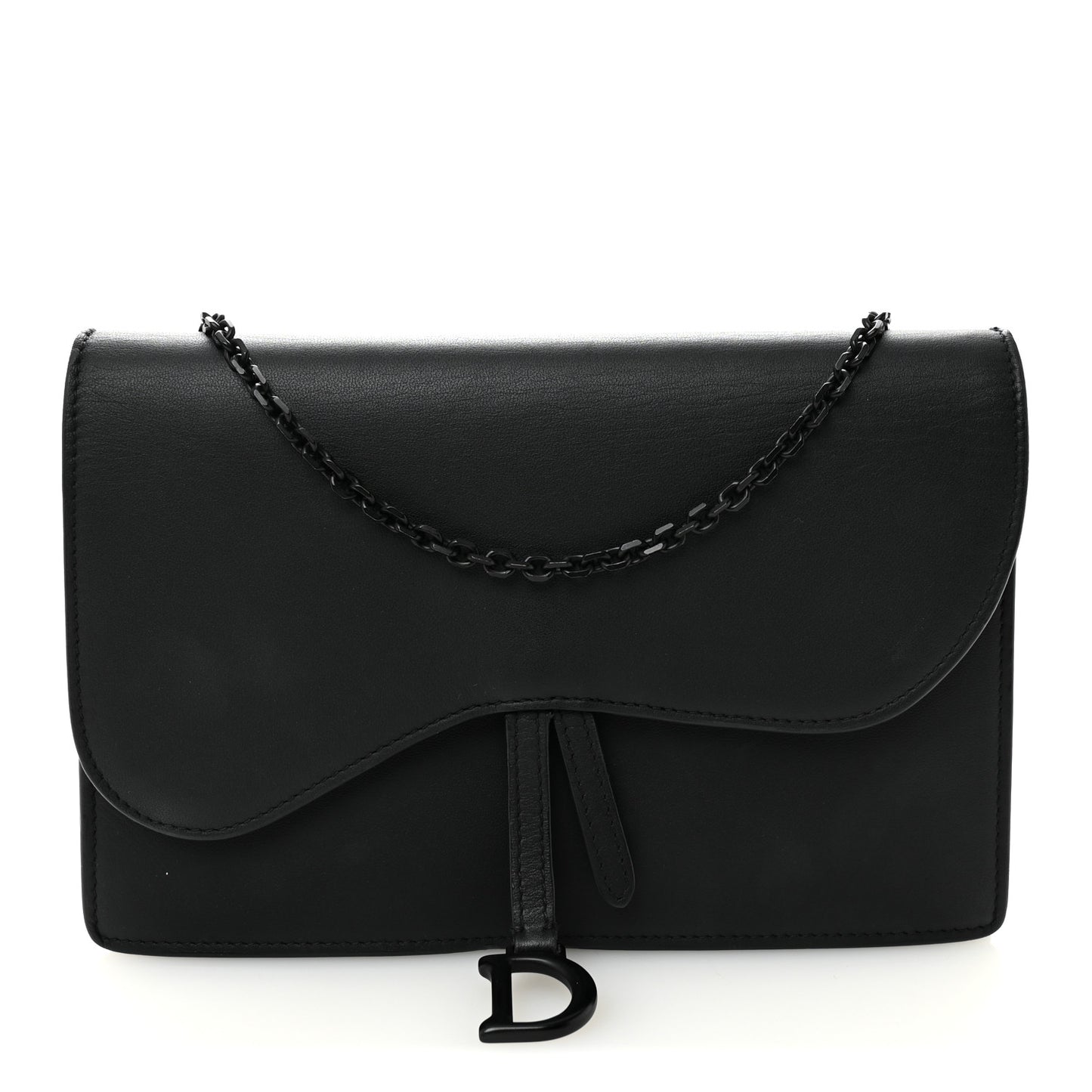Ultra Matte Calfskin Saddle Chain Pouch Black