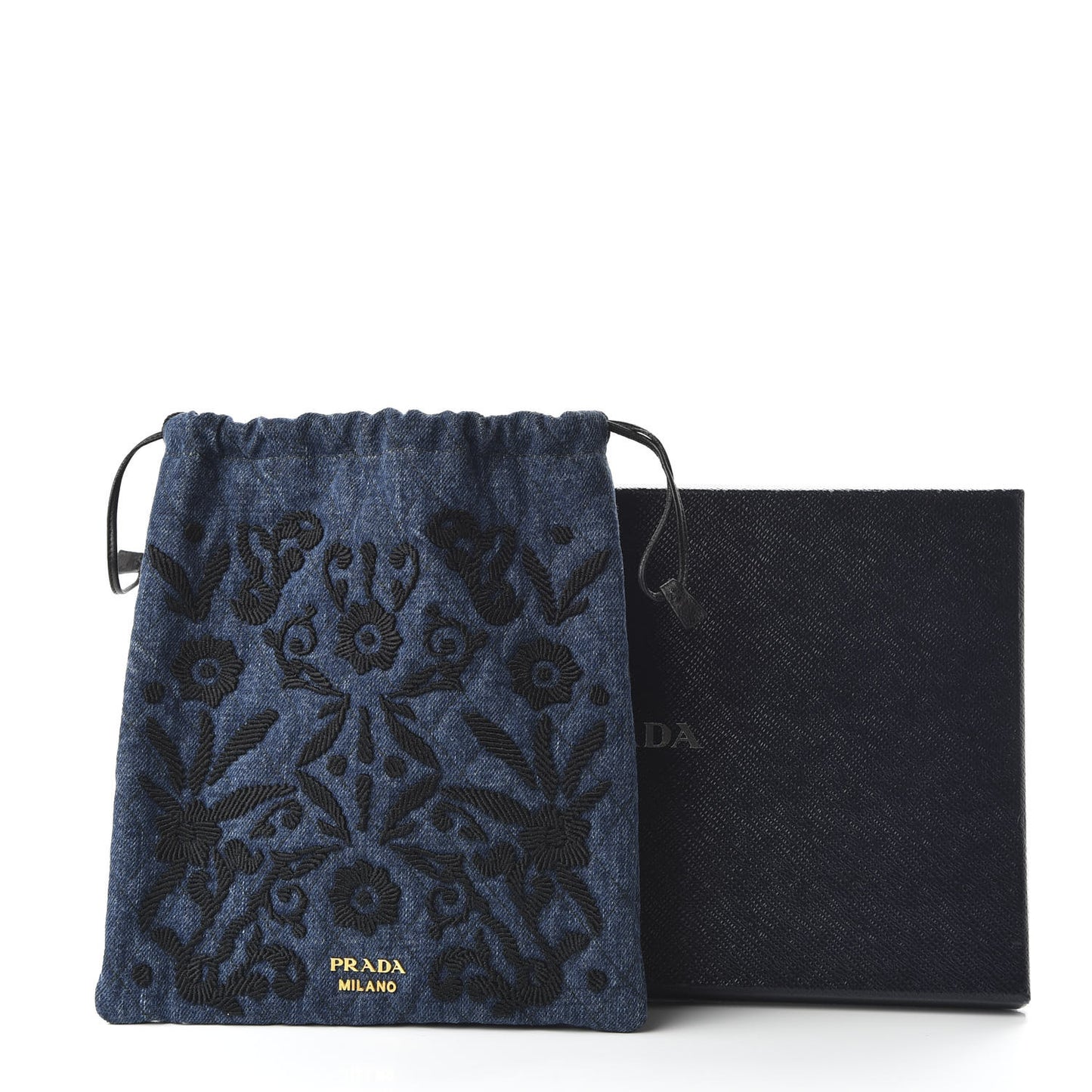 Denim Impuntura Drawstring Pouch Blue Black