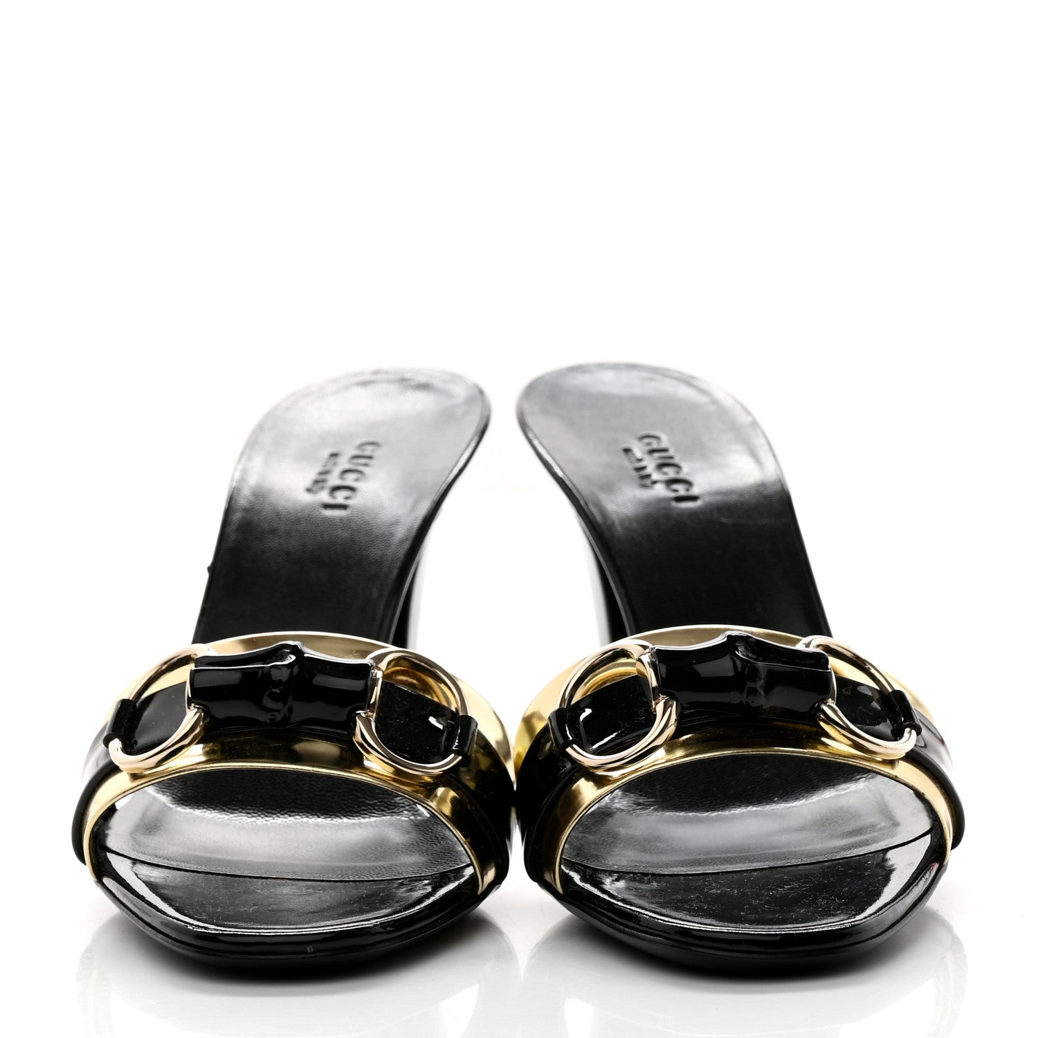 Gucci Metallic Calfskin Horsebit Sandal Pumps 6.5 Black Gold 2 of 8