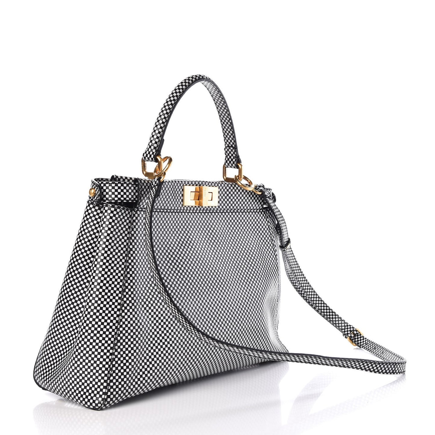 Pequin Checkered Medium Peekaboo Iconic Satchel Black White