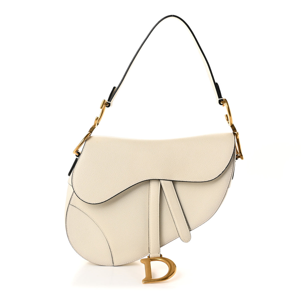 Grained Calfskin Saddle Bag White