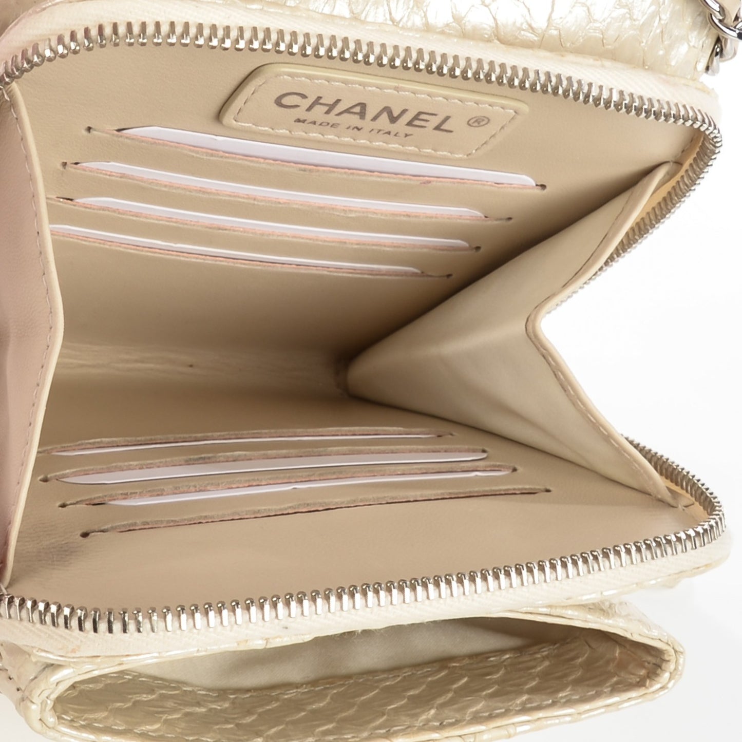 Iridescent Python Quilted Mini Flap WOC Light Gold