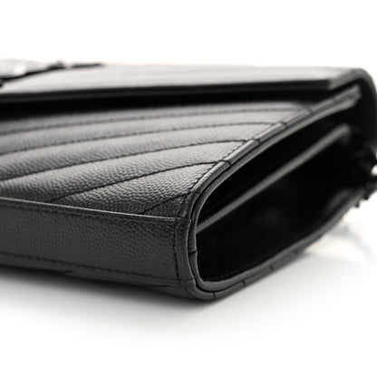 Saint Laurent Grain De Poudre Matelasse Chevron Monogram Monochrome Chain Wallet Black 10 of 11