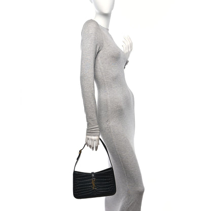 Saint Laurent Calfskin Crocodile Embossed Le 5 A 7 Hobo Black 2 of 10
