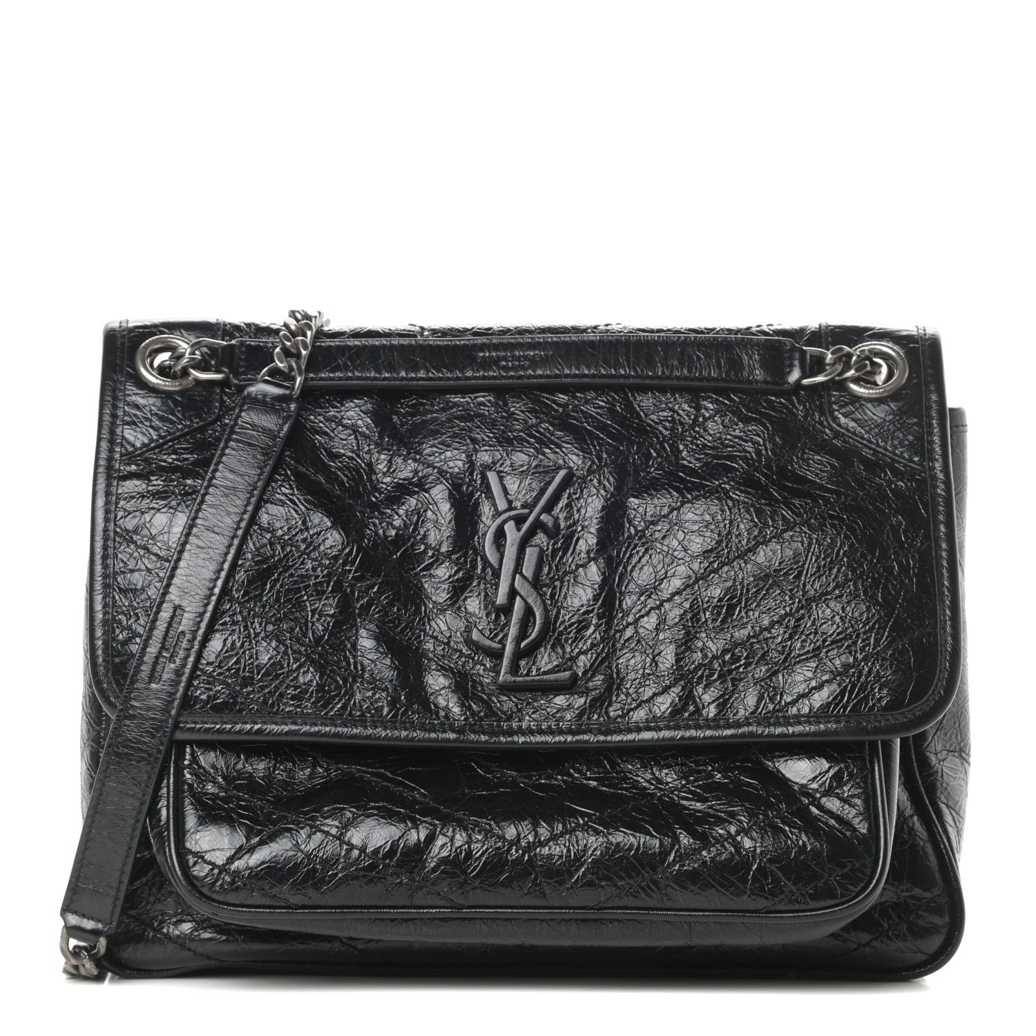 Saint Laurent Crinkled Calfskin Matelasse Monogram Medium Niki Chain Satchel Black 1 of 13