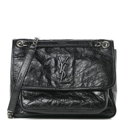 Saint Laurent Crinkled Calfskin Matelasse Monogram Medium Niki Chain Satchel Black 1 of 13