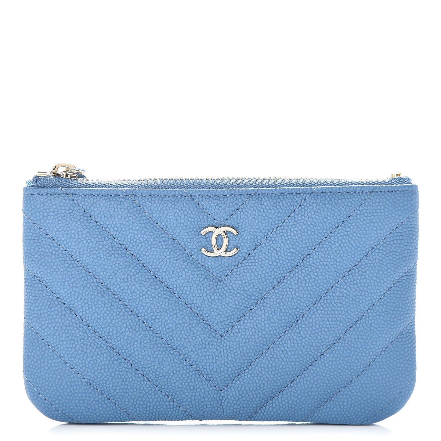 Caviar Chevron Quilted Small Cosmetic Case Blue