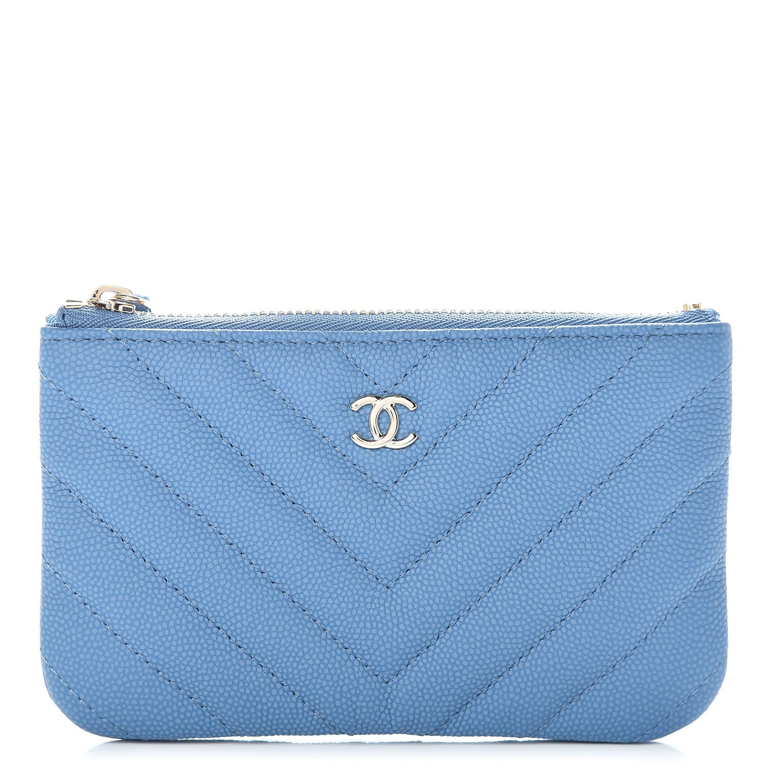 Chanel Caviar Chevron Quilted Small Cosmetic Case Blue 1 of 10