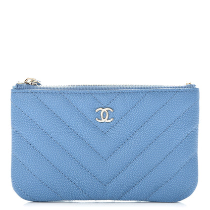 Chanel Caviar Chevron Quilted Small Cosmetic Case Blue 1 of 10