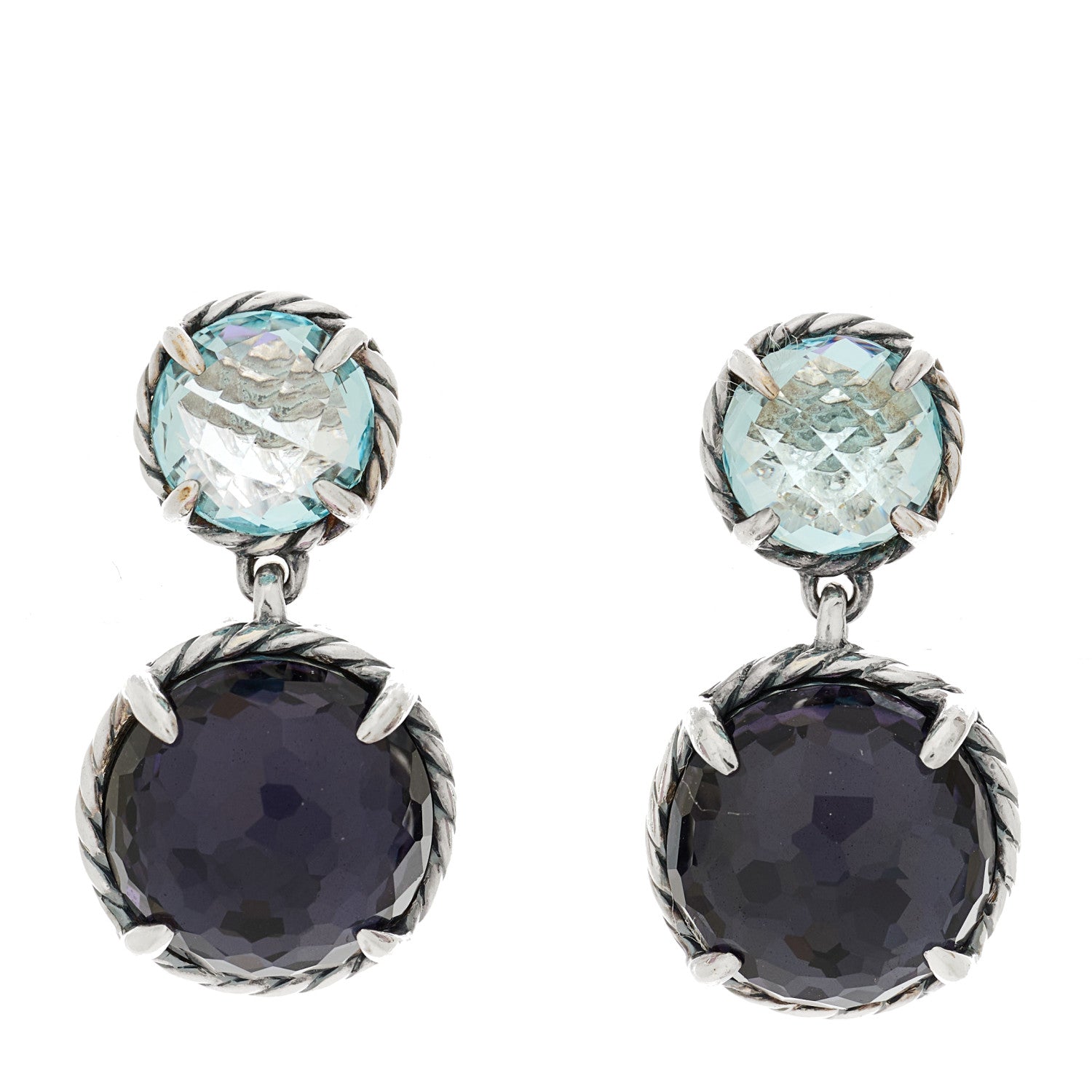 David Yurman Sterling Silver Black Orchid Blue Topaz Chatelaine Drop Earrings 1 of 4