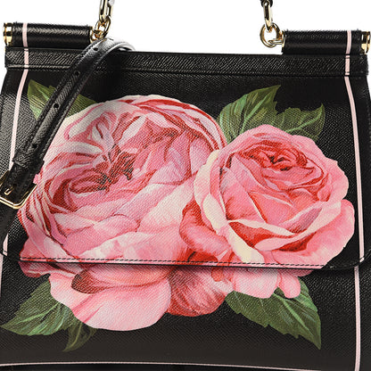 Dolce & Gabbana Dauphine Rose Print Medium Miss Sicily Satchel Black 10 of 10