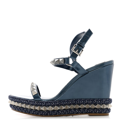 Christian Louboutin Patent Pyraclou 110 Wedge Sandals 41 Blue 1 of 10