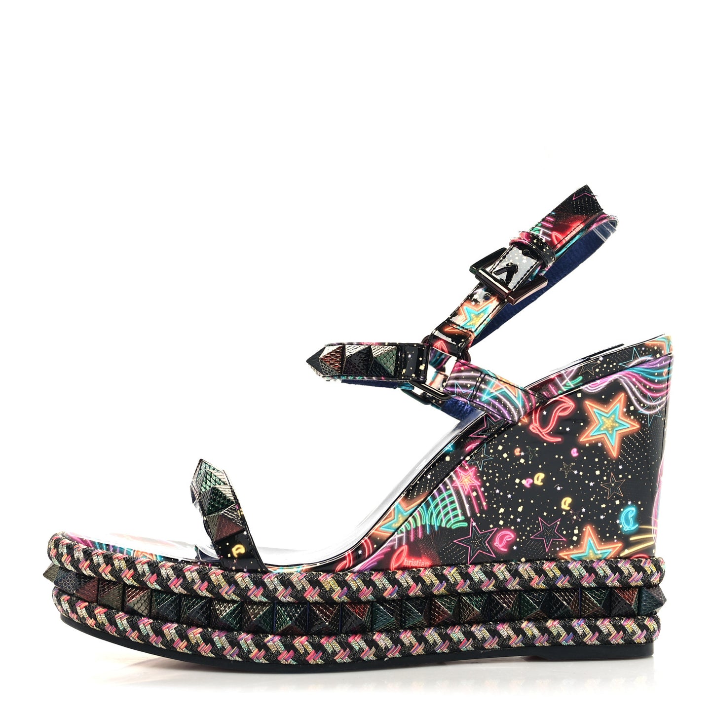 Patent Calfskin Lin By The Night Pyraclou 110 Wedge Sandals 42 Black Multicolor