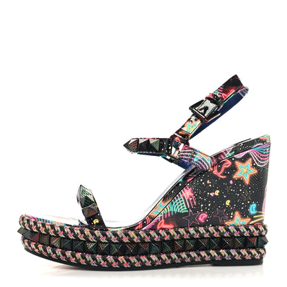 Christian Louboutin Patent Calfskin Lin By The Night Pyraclou 110 Wedge Sandals 42 Black Multicolor 1 of 8