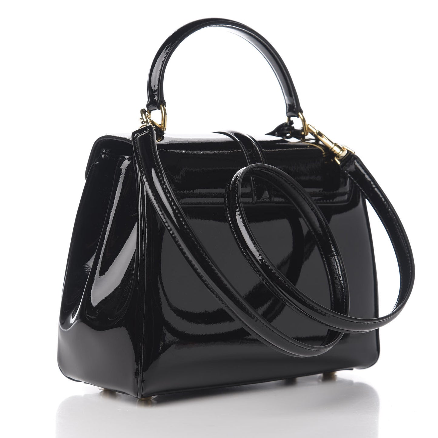 Patent Calfskin Small 16 Top Handle Bag Black