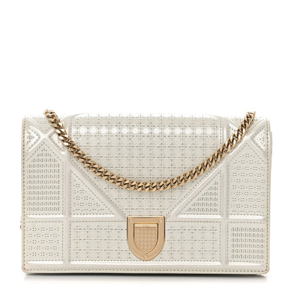 Christian Dior Patent Micro-Cannage Diorama Wallet on Chain Pouch White 1 of 16