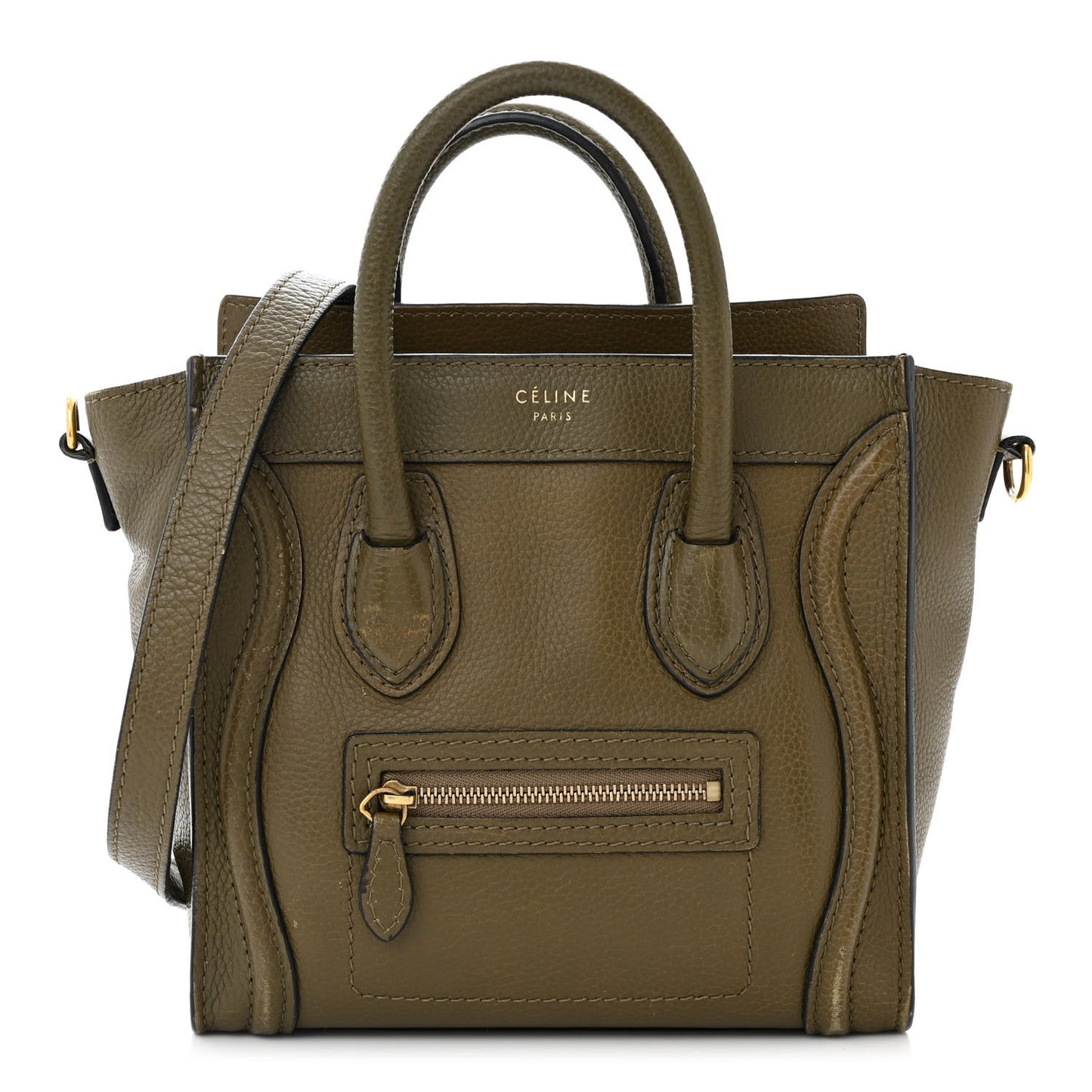 Drummed Calfskin Nano Luggage Dark Olive