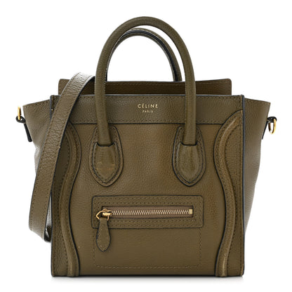 Celine Drummed Calfskin Nano Luggage Dark Olive 1 of 14