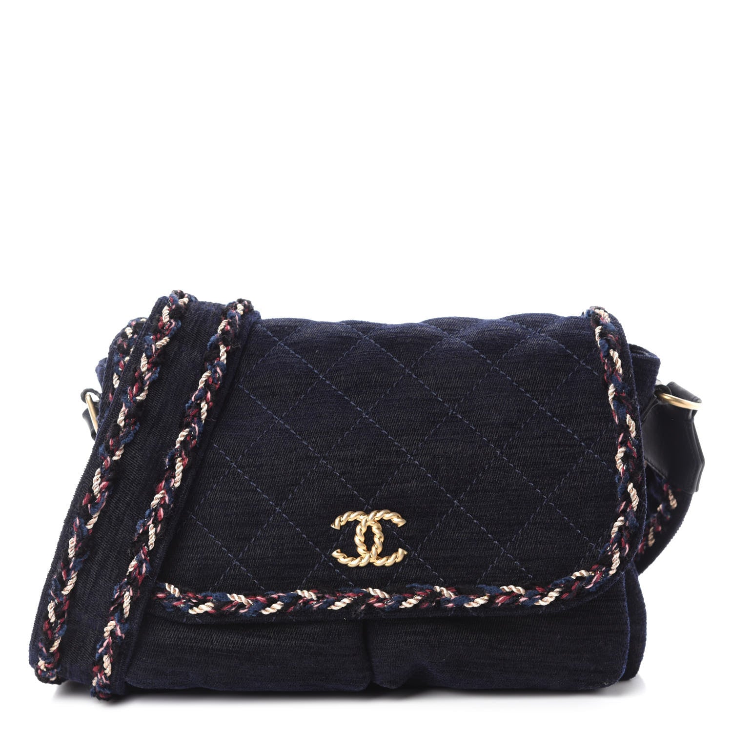 Chanel Wool Velvet Quilted Parisian Stroll Messenger Navy 1 of 10
