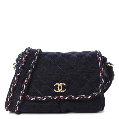 Chanel Wool Velvet Quilted Parisian Stroll Messenger Navy 1 of 10