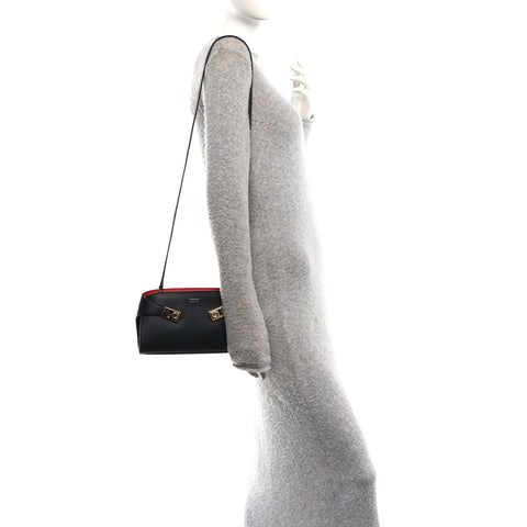 Calfskin Mini E/W Hug Crossbody Bag Black Flame Red