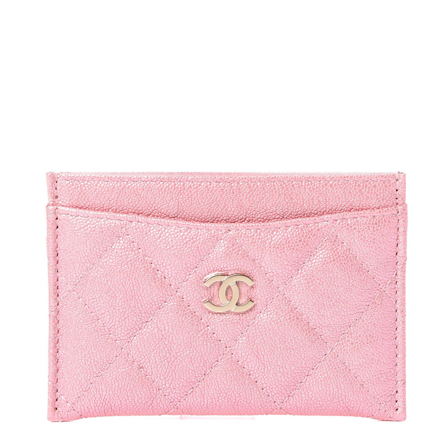 Iridescent Caviar Quilted Card Holder Rose Pink