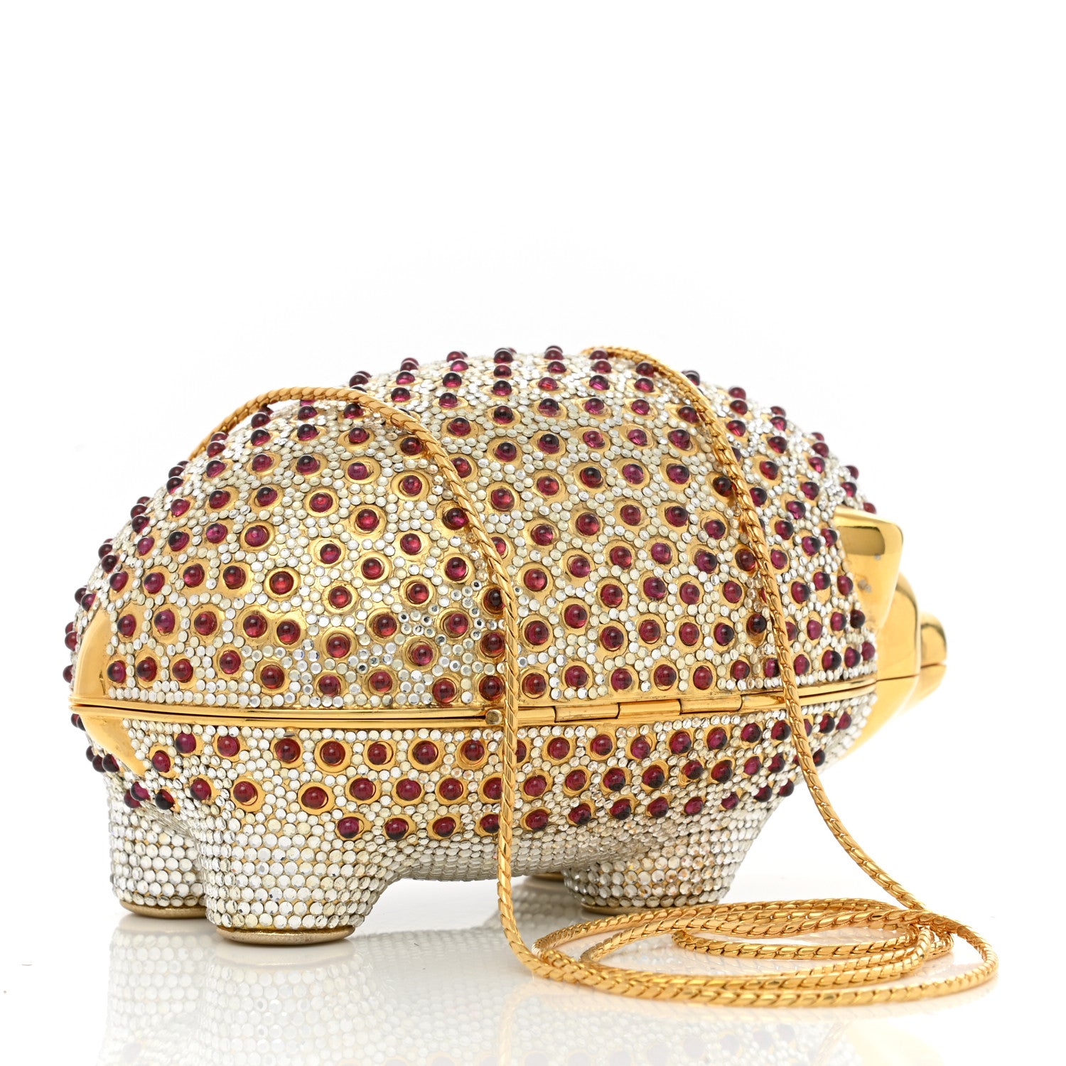 Judith Leiber Swarovski Crystal Hedgehog Wilbur Minaudiere Clutch Gold Silver 4 of 10
