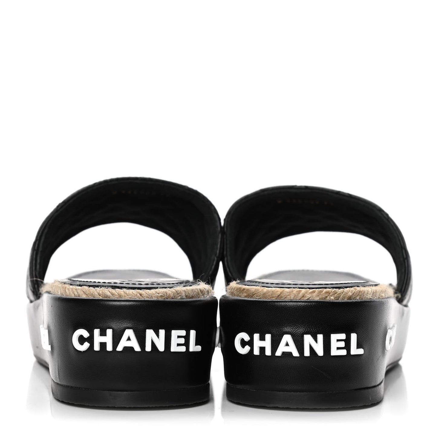 Lambskin Quilted CC Espadrille Slip On Sandals 39 Black