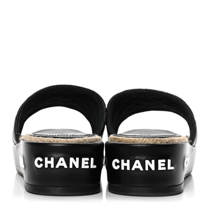 Chanel Lambskin Quilted CC Espadrille Slip On Sandals 39 Black 6 of 10