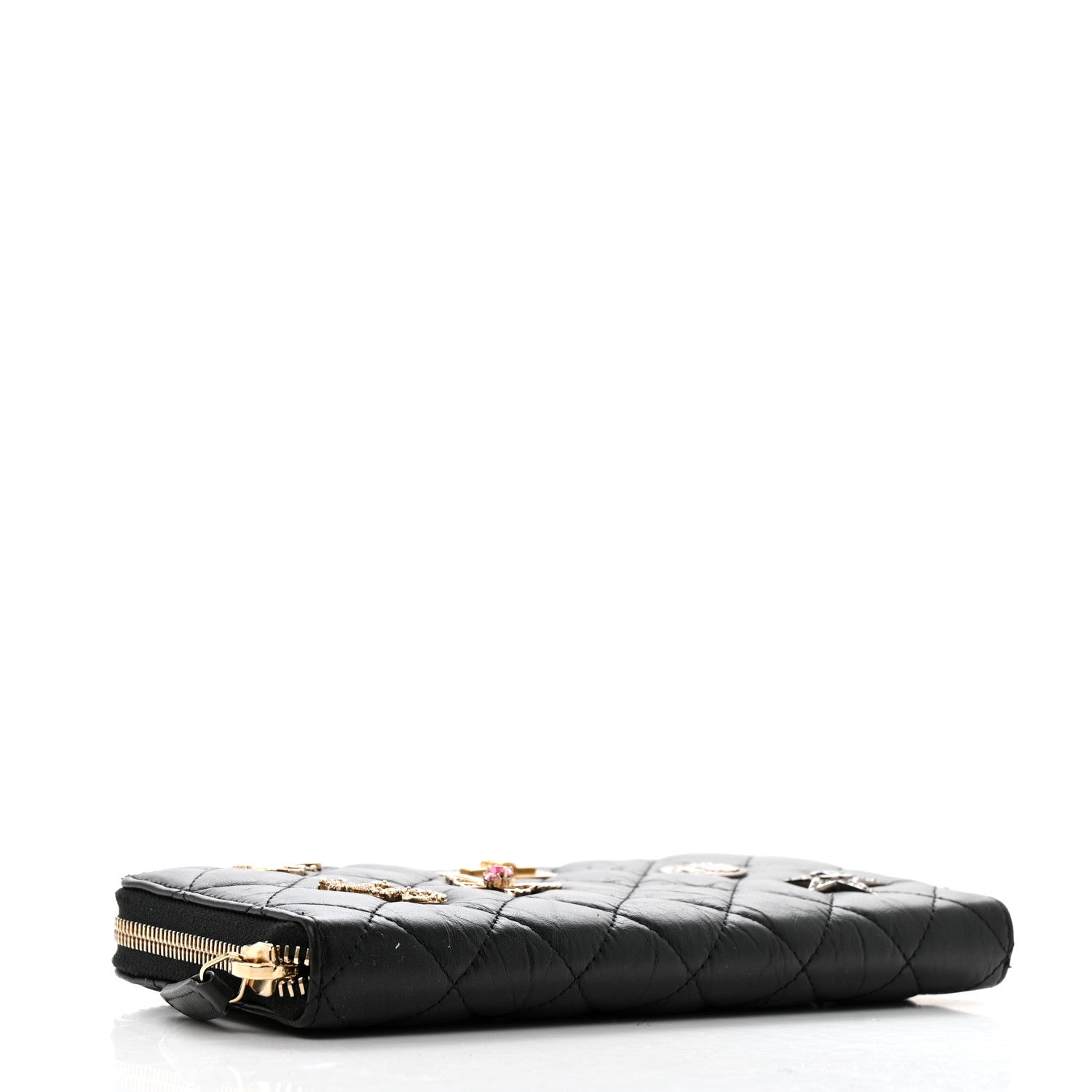 Chanel Aged Calfskin Quilted Lucky Charms 2.55 Reissue Zip Around Wallet Black 4 of 13
