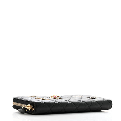 Chanel Aged Calfskin Quilted Lucky Charms 2.55 Reissue Zip Around Wallet Black 4 of 13