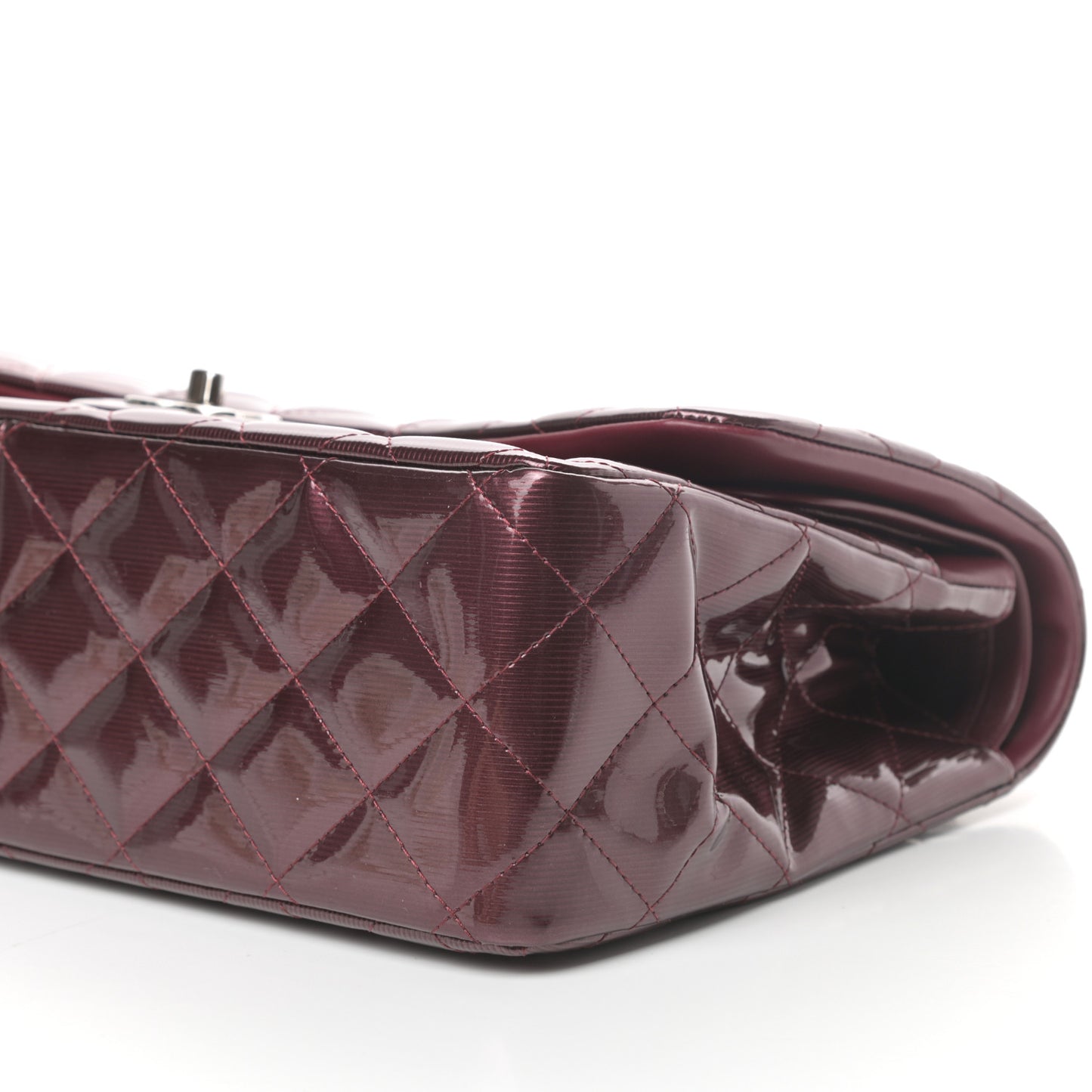Striated Patent Quilted Jumbo Double Flap Burgundy
