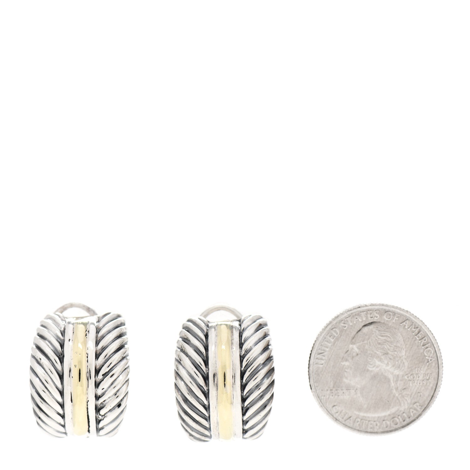 David Yurman Sterling Silver 14K Yellow Gold Cable Hoop Earrings 2 of 5