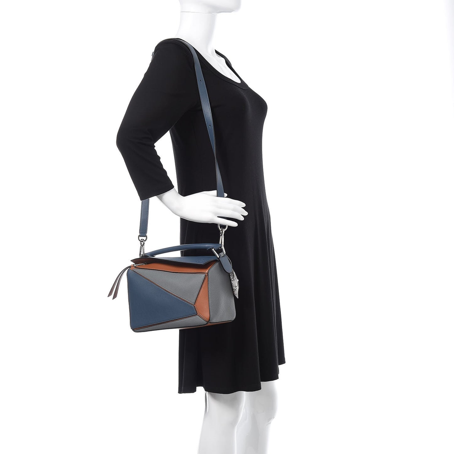 Calfskin Small Puzzle Bag Stone Blue Indigo Tan