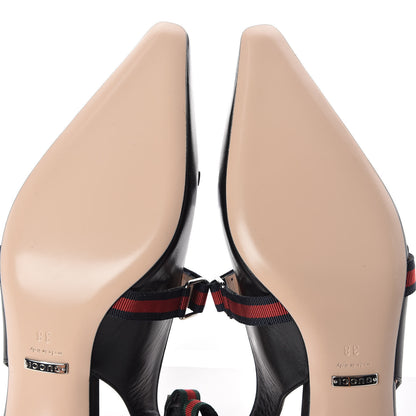 Gucci Malaga Kid Web Horsebit Low Heel Slingback Pumps 38 Black 8 of 8