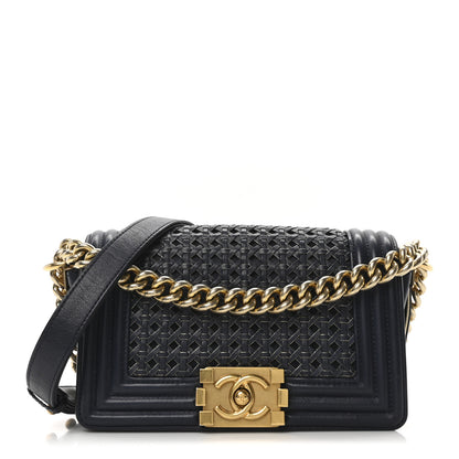 Chanel Sheepskin Braided Small Boy Reverso Flap Navy 1 of 10