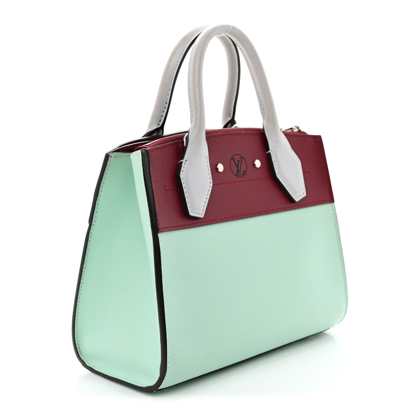 Calfskin City Steamer Mini Gris Burgundy Light Green