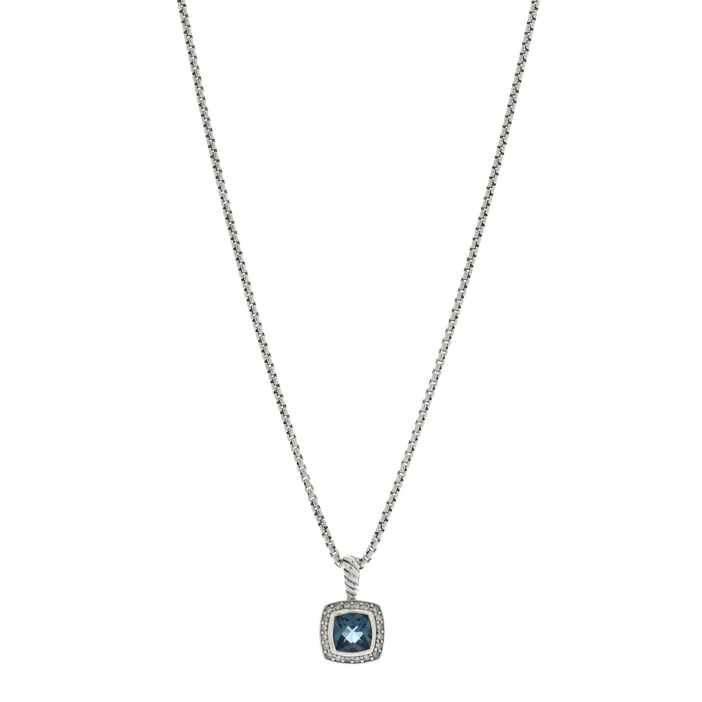 Sterling Silver Diamond Hampton Blue Topaz 7mm Petite Albion Pendant Necklace