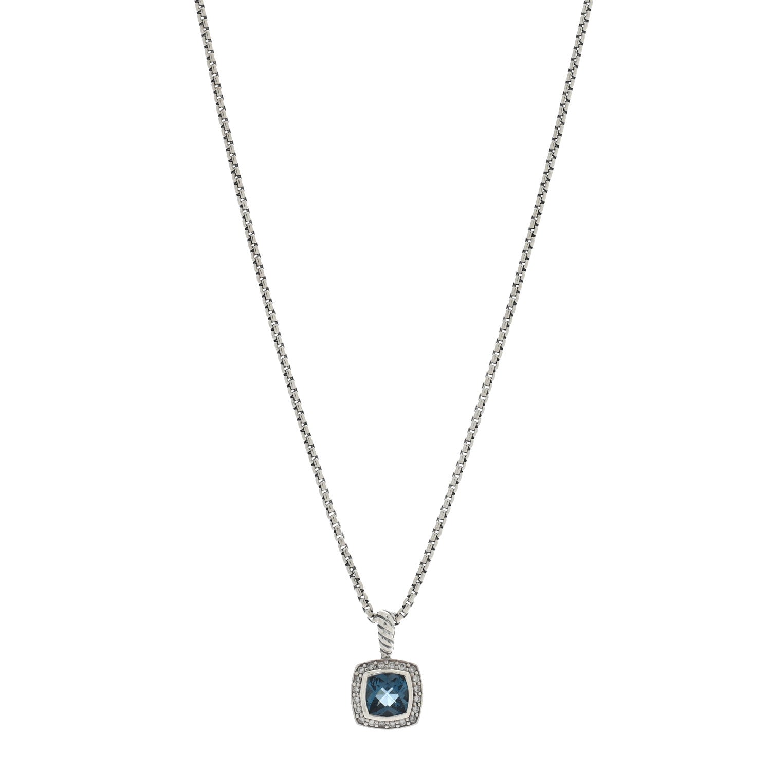 David Yurman Sterling Silver Diamond Hampton Blue Topaz 7mm Petite Albion Pendant Necklace 1 of 4