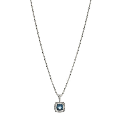 David Yurman Sterling Silver Diamond Hampton Blue Topaz 7mm Petite Albion Pendant Necklace 1 of 4